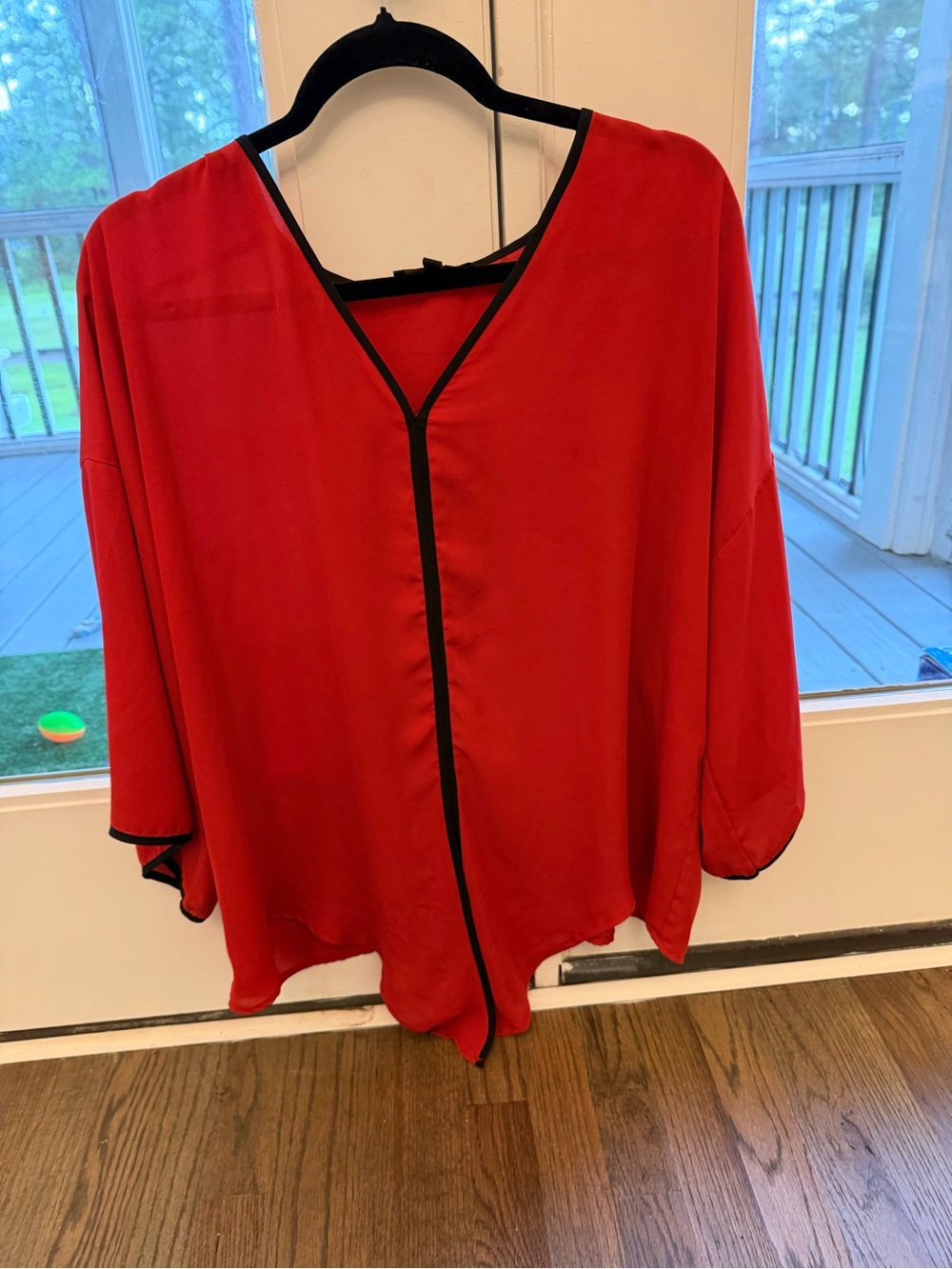 Melissa Paige Red Blouse with Black Trim